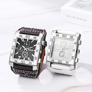 Amazon.com: Ibohevo Square Leather Punk Watch: Men Black Vintage